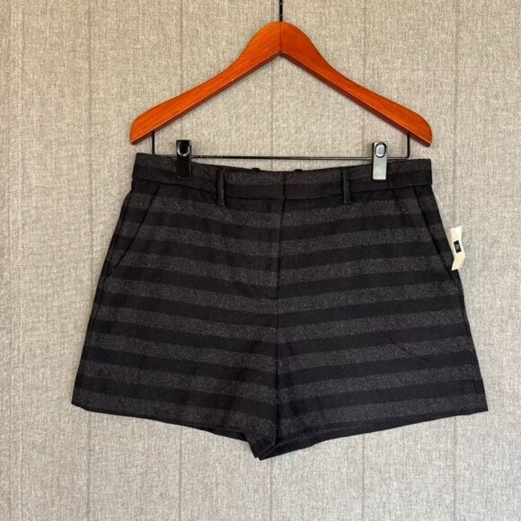 Gap Wool Blend Black Gray Stripe High Rise Wide Leg Tailored Shorts Size 12 Tall - Picture 1 of 13